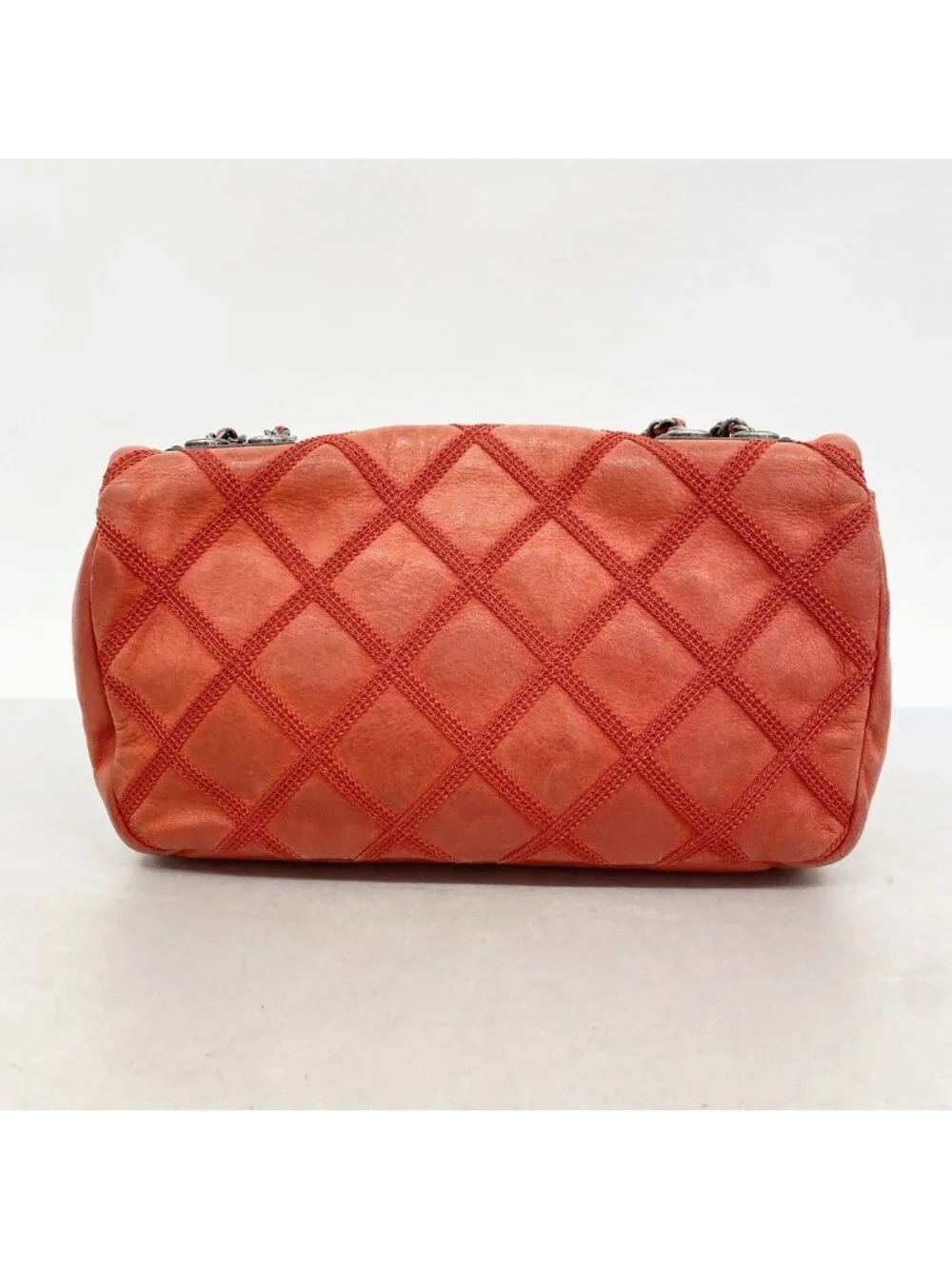 Chanel Shoulder Bag Wild Stitch Sparkle Leather Red Silver